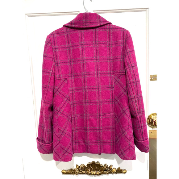MODA INTERNATION Poly wool blend pink plaid winter coat women's size Large - Picture 2 of 7